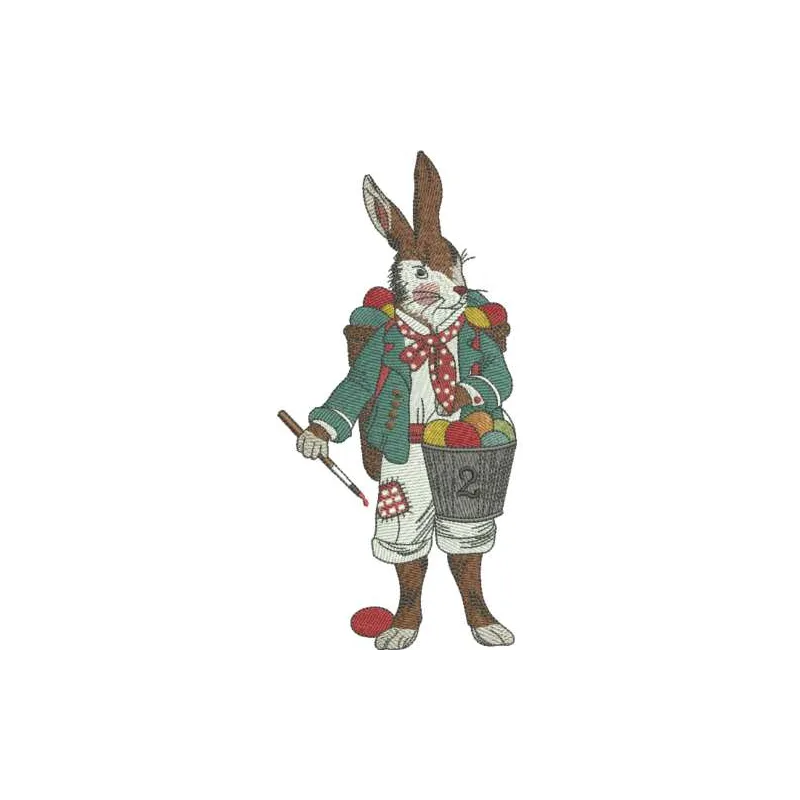 Peter Rabbit painter embroidery design showcasing a charming bunny motif, ideal for baby onesies and children's apparel.