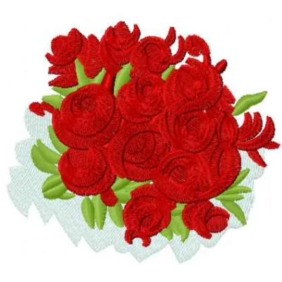 Bouquet of roses embroidery design showcasing intricate floral stitching patterns for various fabric projects.
