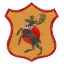 Baratheon shield embroidery design featuring a regal stag motif, perfect for Game of Thrones fans to stitch on apparel or ac…