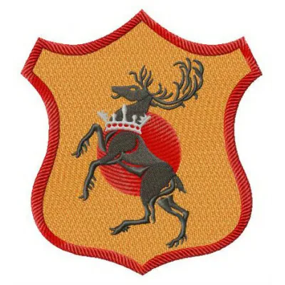 Baratheon shield embroidery design featuring a regal stag motif, perfect for Game of Thrones fans to stitch on apparel or ac…