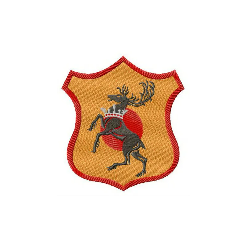 Baratheon shield embroidery design featuring a regal stag motif, perfect for Game of Thrones fans to stitch on apparel or ac…