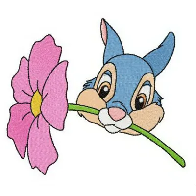 Thumper's present embroidery design featuring playful motifs, ideal for creating charming projects on t-shirts or pillows.