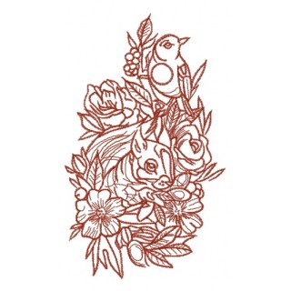 Squirrel and bird one color embroidery design - Embroidery Design