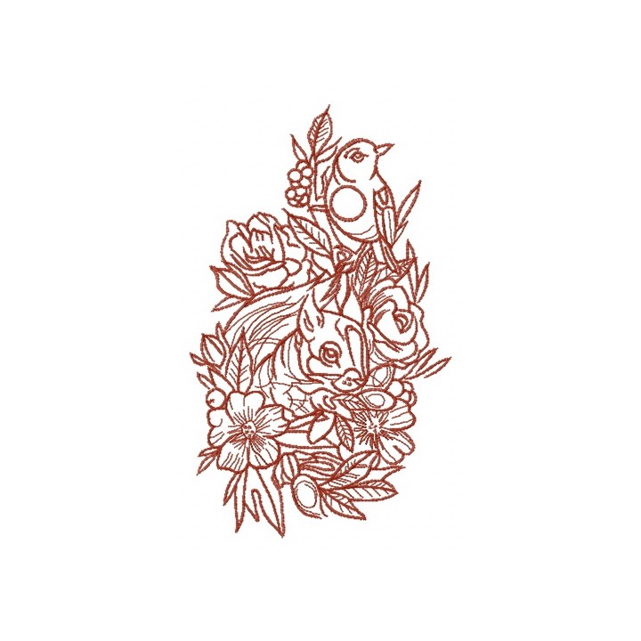 Squirrel and bird one color embroidery design - Embroidery Design