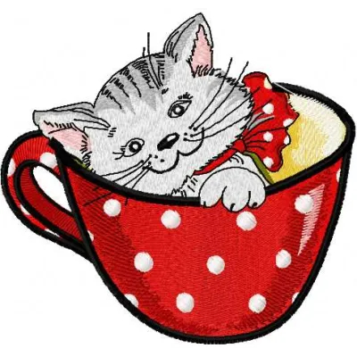 Preview of Cat in Cup 3 embroidery design, featuring a playful cat nestled in a cozy cup, perfect for crafty projects.
