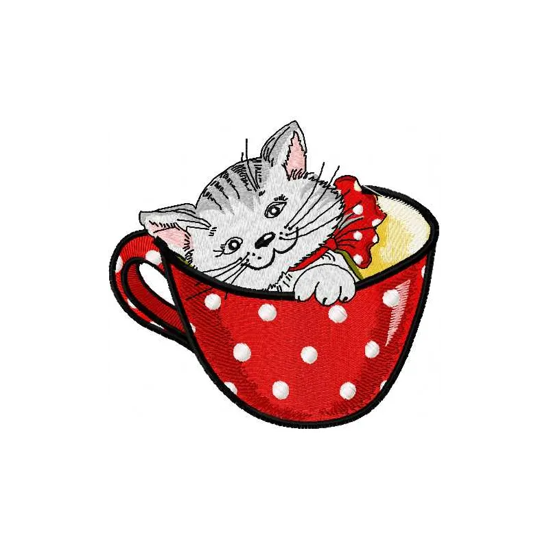 Preview of Cat in Cup 3 embroidery design, featuring a playful cat nestled in a cozy cup, perfect for crafty projects.
