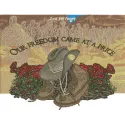 Embroidery design featuring the phrase 'Our freedom came at a price', ideal for patriotic stitching projects.