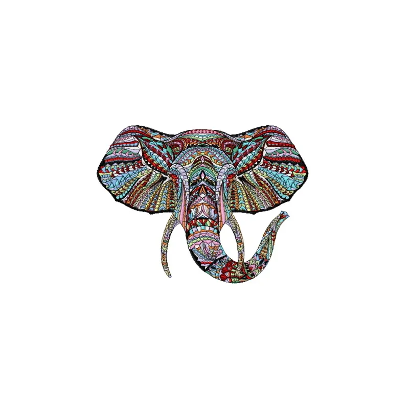 Mosaic elephant embroidery design showcasing intricate stitching patterns for creative projects.