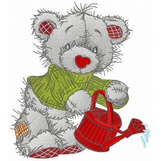 Bear with red watering can embroidery design - Embroidery Design