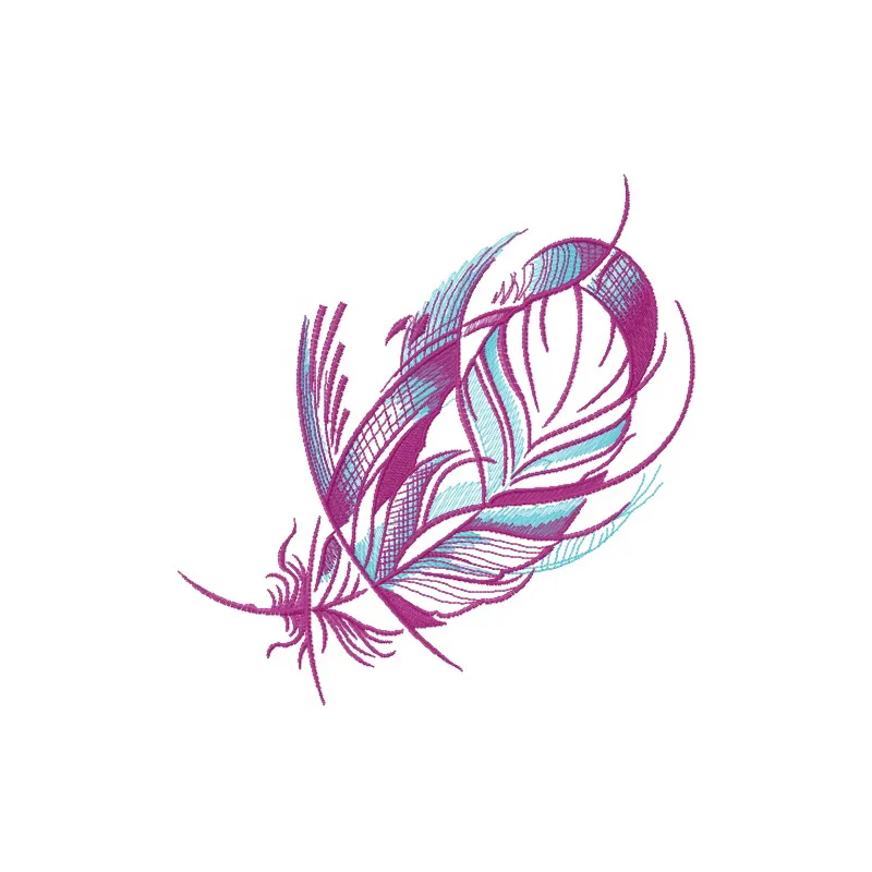 Purple pigeon feather embroidery design showcasing intricate details, perfect for embellishing various fabric items.