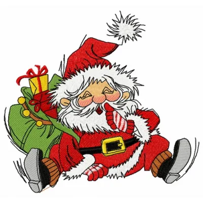 Embroidery design featuring Santa Claus near a chimney, perfect for holiday projects and festive stitching.