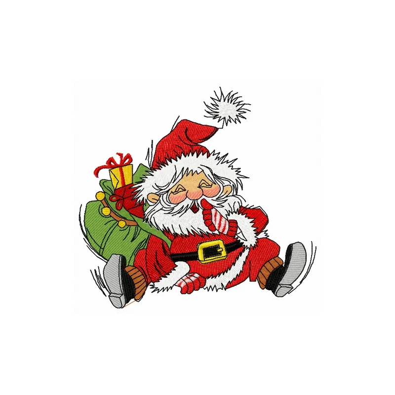 Embroidery design featuring Santa Claus near a chimney, perfect for holiday projects and festive stitching.