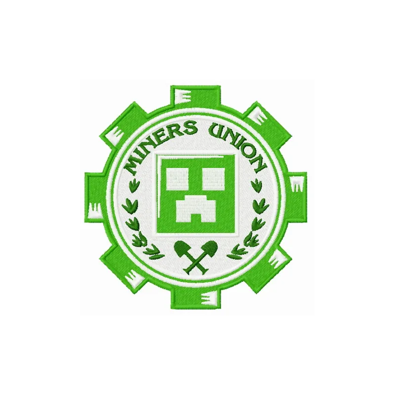 Miners Union logo embroidery design featuring iconic elements from Minecraft, ideal for creative stitching projects.