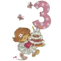 Charming girl's 3rd birthday embroidery design featuring playful motifs, perfect for customizing baby onesies or party décor.