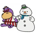 Hallie Hippo and snowman embroidery design featuring playful characters from Doc McStuffins collection.