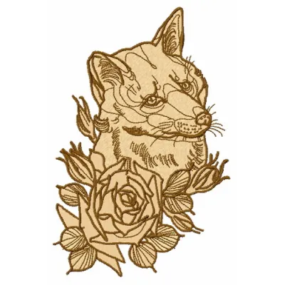 Cunning fox embroidery design featuring a playful fox motif, ideal for stitching on apparel and home decor.