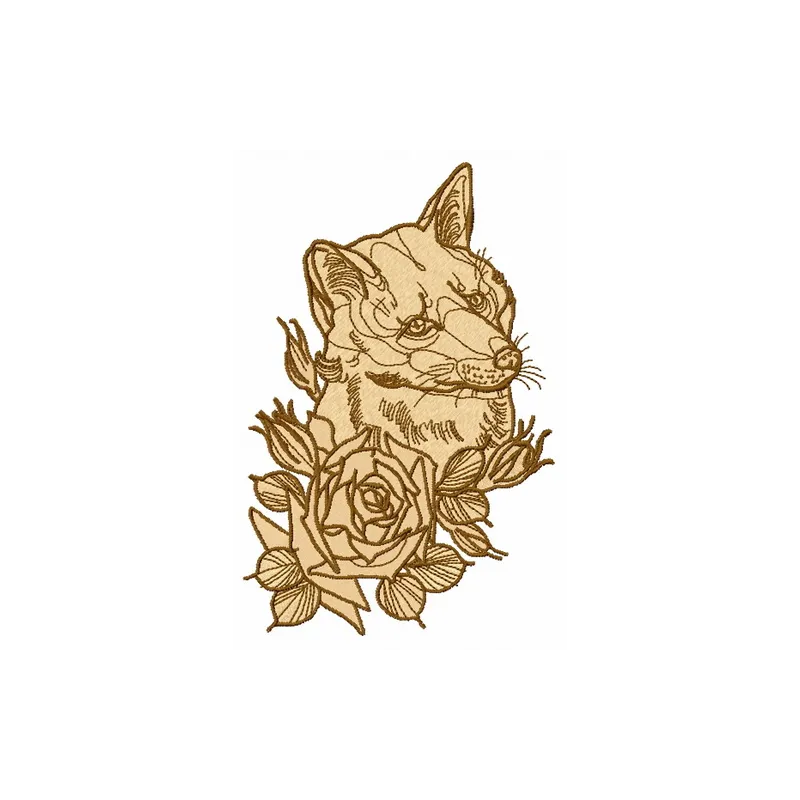 Cunning fox embroidery design featuring a playful fox motif, ideal for stitching on apparel and home decor.