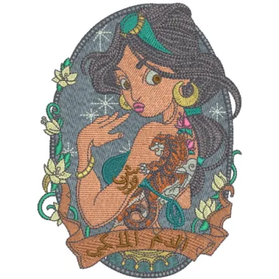 Preview of the Modern Jasmin 3 embroidery design from the Aladdin collection, showcasing intricate stitched motifs.