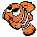 Nemo scared embroidery design featuring a frightened clownfish from Finding Nemo, perfect for playful stitching projects.