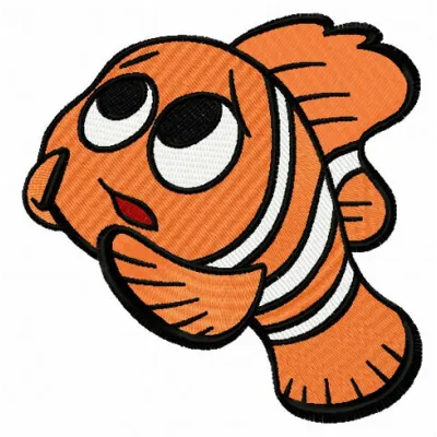 Nemo scared embroidery design featuring a frightened clownfish from Finding Nemo, perfect for playful stitching projects.