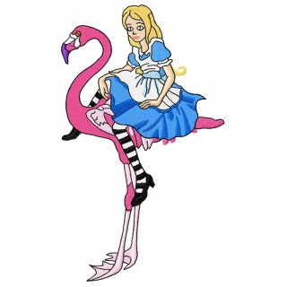 Alice on flamingo embroidery design - Embroidery Design