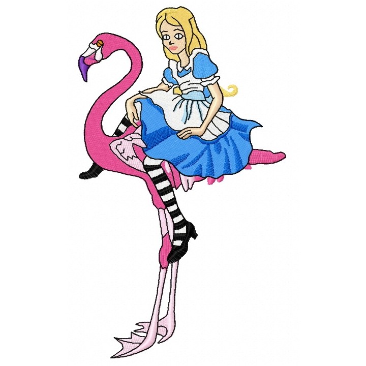 Alice on flamingo embroidery design - Embroidery Design