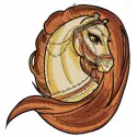 Brown horse head embroidery design featuring intricate details, perfect for stitching on apparel or home decor.