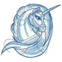 Moonlight unicorn sketch embroidery design preview showcasing intricate stitching patterns for creative projects.