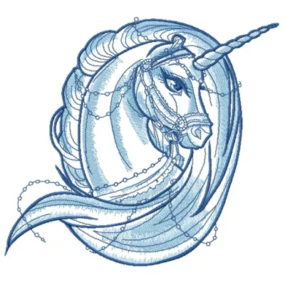 Moonlight unicorn sketch embroidery design preview showcasing intricate stitching patterns for creative projects.