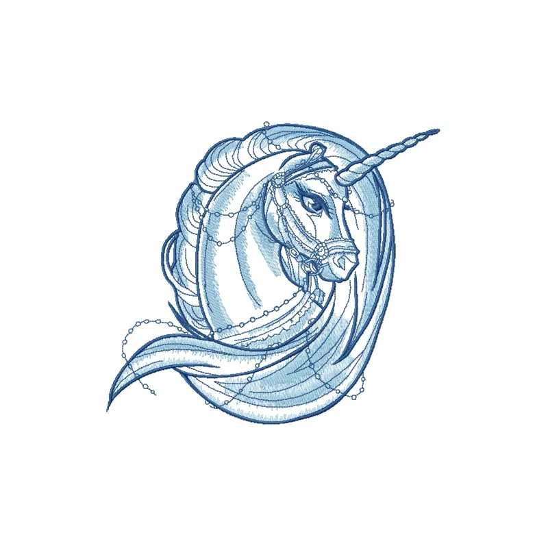 Moonlight unicorn sketch embroidery design preview showcasing intricate stitching patterns for creative projects.