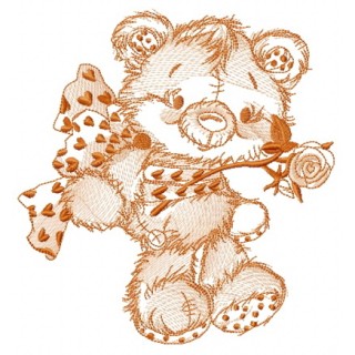 Old bear toy gift sketch embroidery design - Embroidery Design