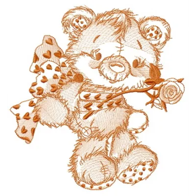 Embroidery design of an old bear toy gift sketch, perfect for stitching on baby onesies and pillows.