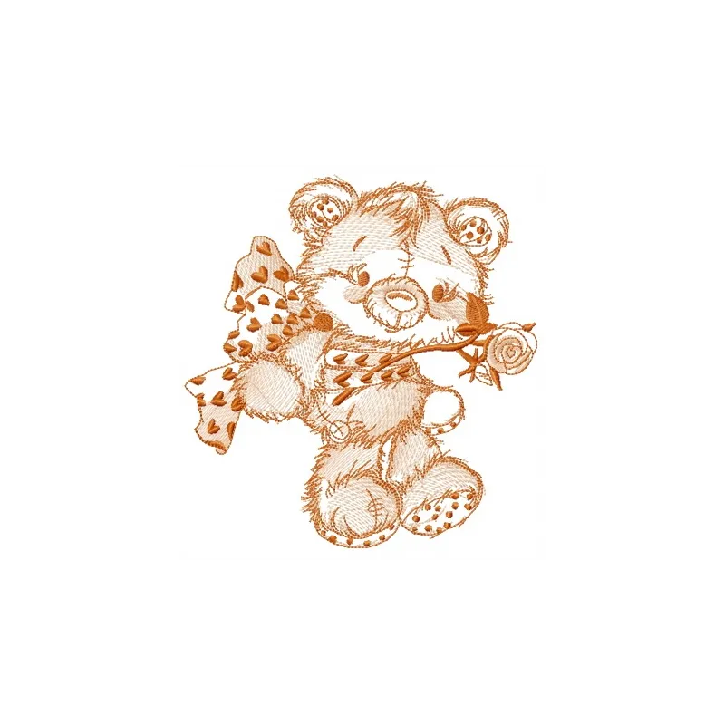 Embroidery design of an old bear toy gift sketch, perfect for stitching on baby onesies and pillows.