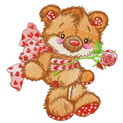 Embroidery design of an old bear toy gift, perfect for stitching on baby onesies and plush blankets.