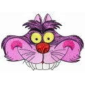 Cheshire cat hat embroidery design inspired by Alice in Wonderland, featuring whimsical stitched motifs for creative project…