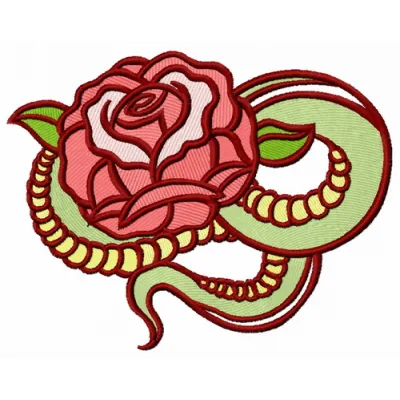 Serpent rose embroidery design featuring intricate floral patterns, perfect for enhancing apparel and home decor.