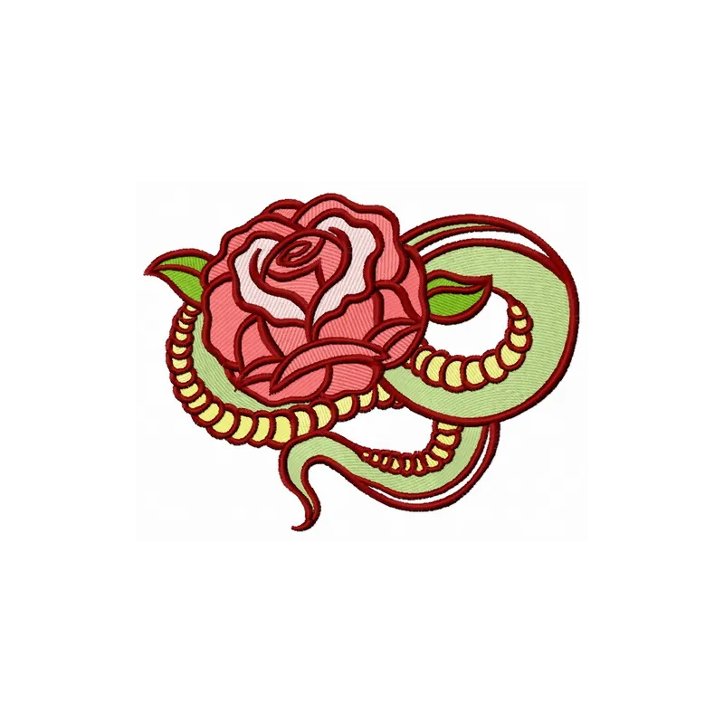 Serpent rose embroidery design featuring intricate floral patterns, perfect for enhancing apparel and home decor.