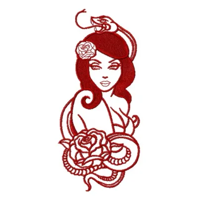 Serpent mistress 2 embroidery design featuring intricate details, perfect for girls and women's apparel.