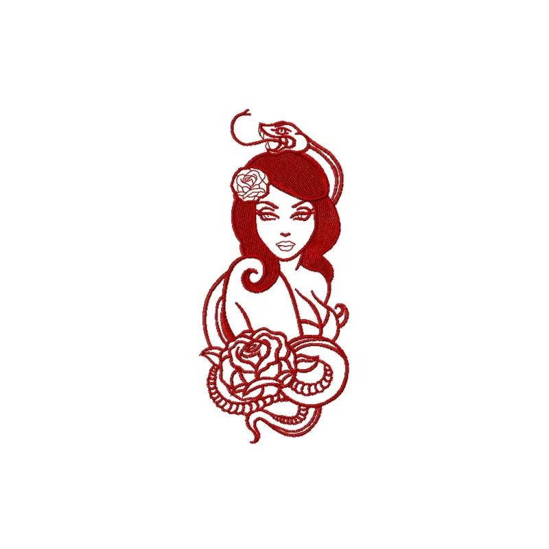 Serpent mistress 2 embroidery design featuring intricate details, perfect for girls and women's apparel.