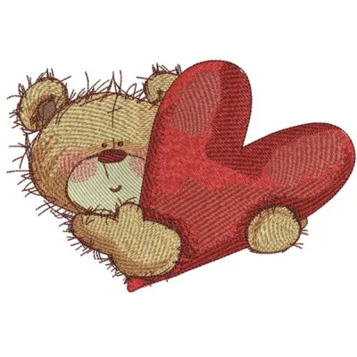 Preview of 'My Heart Is For You' embroidery design featuring a charming teddy bear motif.