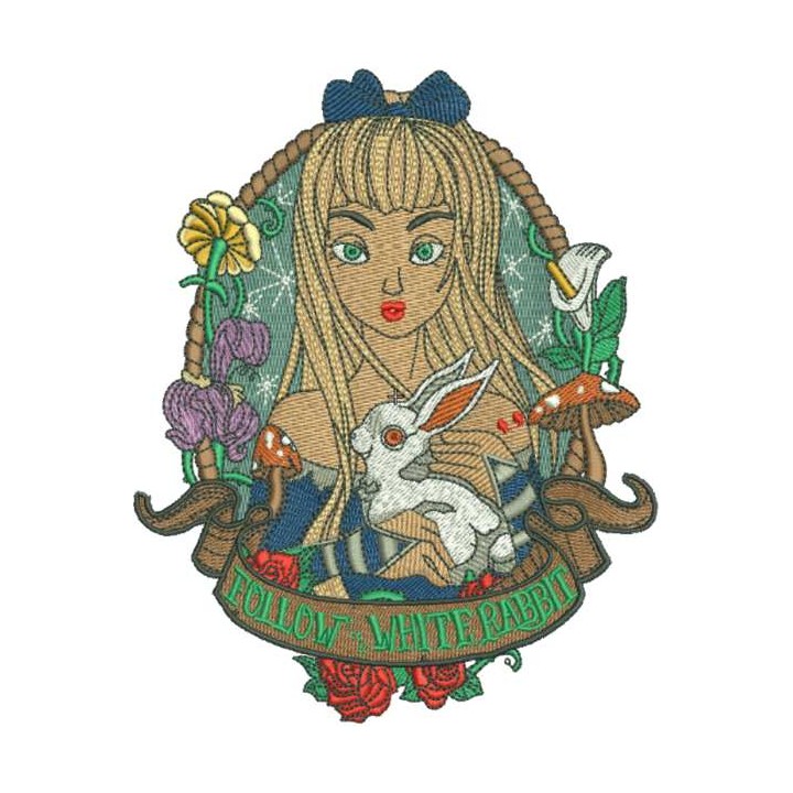 Follow White rabbit embroidery design - Embroidery Design