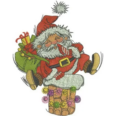 Santa Claus embroidery design featuring Santa near a chimney, perfect for festive projects and holiday gifts.