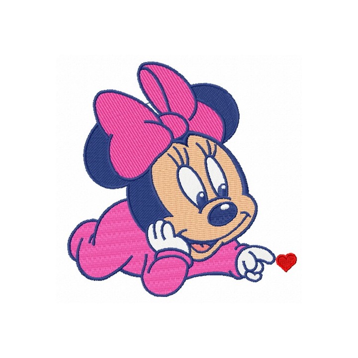 Baby Minnie with tiny heart embroidery design - Embroidery Design