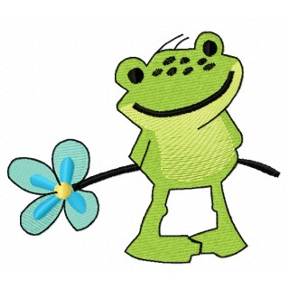 Froglet with forget-me-not flower embroidery design - Embroidery Design
