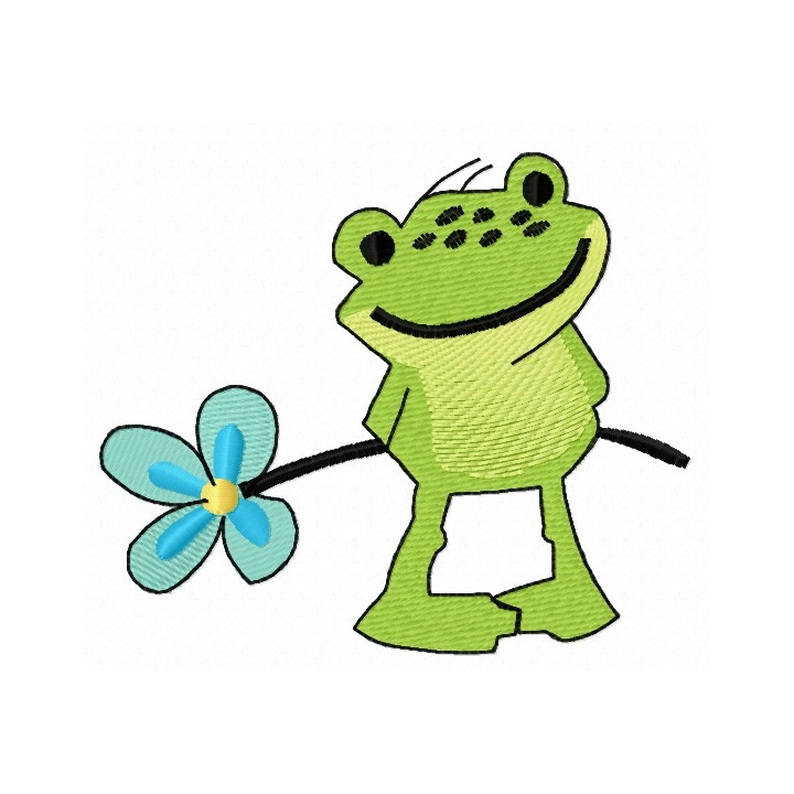 Froglet with forget-me-not flower embroidery design - Embroidery Design