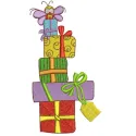 Colorful birthday presents embroidery design featuring festive motifs for joyful stitching projects.