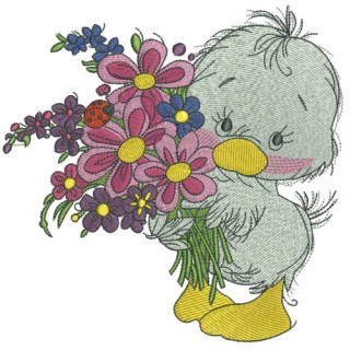 Duckling with bouquet 2 embroidery design - Embroidery Design