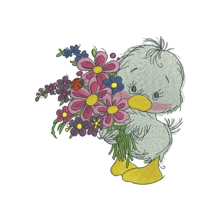 Duckling with bouquet 2 embroidery design - Embroidery Design