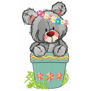 Teddy bear in flower pot 2 embroidery design - Embroidery Design