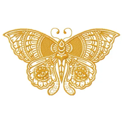 Sad eyes butterfly embroidery design featuring delicate stitching patterns for creative projects.